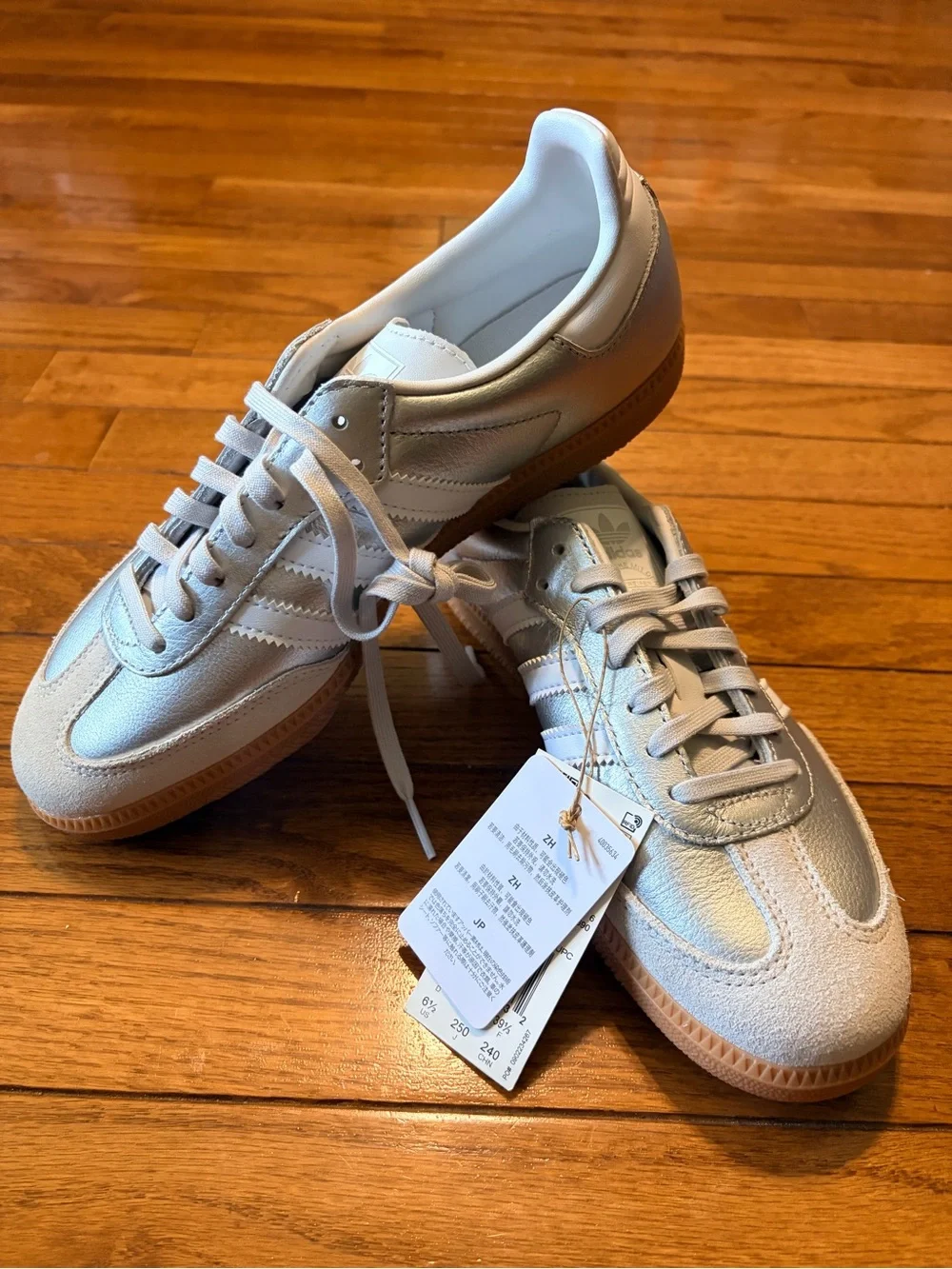 adidas Kids Samba Classic Sneakers in Silver and White with Gum bottom